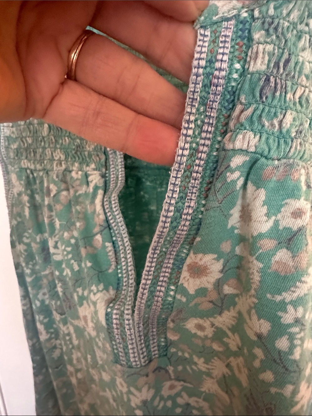 Lucky Brand Teal Green Floral Smocked Tank - Picture 3 of 5